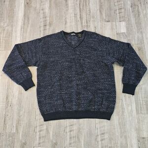 BACHRACH Made In Italy Mens Sweater V Neck Sweater Black and White 55% Wool